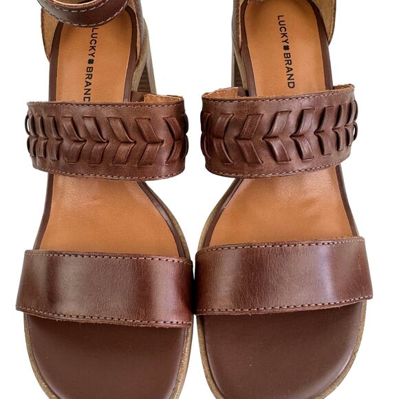 LUCKY BRAND SERENAY LEATHER BLOCK HEELED SANDALS IN BROWN NWOB WOMEN'S SIZE 8 - Picture 3 of 14